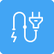 Ikona wtyczki elektrycznej na niebieskim tle.