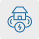 Niebieska ikona domu z elektrykiem trzymającym piorun.