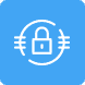 Biała ikona kłódki na niebieskim tle symbolizująca bezpieczeństwo elektryka.